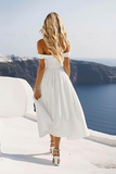 Chiffon Bianco Off The Shoulder A Line Abito Da Laurea