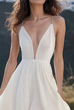 Flowy Bianco A Line Spaghetti Straps Abito di Laurea
