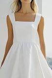 Bianco A Line Chiffon Scollo Quadrato Abito Corto Laurea