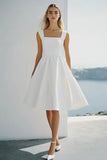 Bianco A Line Chiffon Scollo Quadrato Abito Corto Laurea