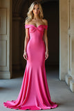 Semplice Off The Shoulder Mermaid Abito da ballo lungo fucsia