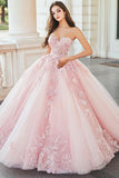 Rosa Sweetheart Ball Gown Tulle Quinceanera Dress con applicazioni floreali