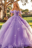 Plum floreale Off The Shoulder Tulle Quinceanera Dress con applicazioni