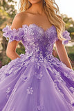 Plum floreale Off The Shoulder Tulle Quinceanera Dress con applicazioni