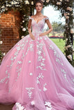 Off The Shoulder Sparkly Pink Quinceanera Dress con fiori 3D