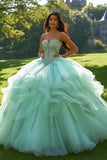 Glitter menta tulle Sweetheart principessa Quinceanera vestito con liste