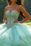 Glitter menta tulle Sweetheart principessa Quinceanera vestito con liste
