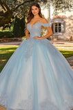 Abito Quinceanera Azzurro Applicato con Maniche a Mantella