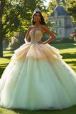 Scintillante Champagne Tulle arruffato Quinceanera Dress