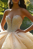 Scintillante Champagne Tulle arruffato Quinceanera Dress