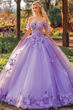Lilla Piano Lunghezza Appliqued Quinceanera Abito con fiori 3D