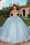 Principessa Sky Blue Off The Shoulder Quinceanera Dress