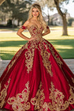 Abito Quinceanera in raso dorato rosso scintillante con applicazioni