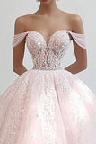 Principessa Rosa Ball Gown Off la spalla tulle Quinceanera Dress con applicazioni