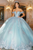 Principessa cielo blu abito da ballo Off the Spalla Tulle Quinceanera Dress con applicazioni