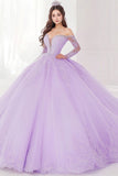 Principessa Lilla Ball Gown Off the Shoulder Maniche lunghe Tulle Quinceanera Dress con applicazioni