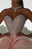 Scintillante rosa Ball Gown senza spalline paillettes volant Quinceanera Dress