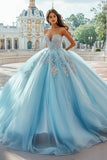 Sweetheart Sky Blue senza spalline Tulle Ball Gown Quinceanera Dress