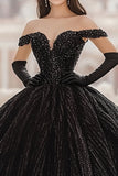 Paillettes Off The Shoulder Ball Gown Abito lungo nero Quinceanera