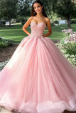 Rosa Ball Gown senza spalline Appliqued lungo Quinceanera Dress