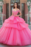 Off The Shoulder Fucsia Appliqued Ball Gown Quinceanera Dress