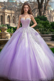 Abito da ballo Lilla senza spalline in tulle Abito lungo Quinceanera