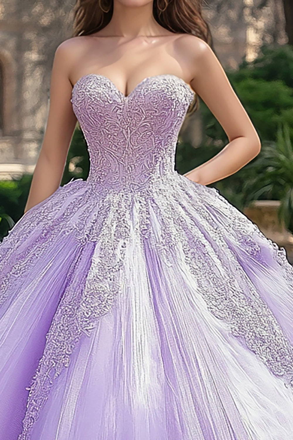Abito da ballo Lilla senza spalline in tulle Abito lungo Quinceanera