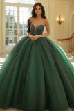Abito da ballo verde scuro senza spalline Sweetheart Quinceanera Dress