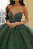 Abito da ballo verde scuro senza spalline Sweetheart Quinceanera Dress