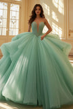 Menta Sweetheart Tulle Pizzo Quinceanera Vestito