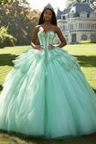 Menta Ball Gown senza spalline tulle applicato Quinceanera Dress