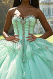 Menta Ball Gown senza spalline tulle applicato Quinceanera Dress