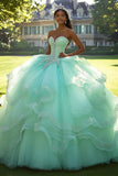 Menta Ball Gown senza spalline Appliqued Tulle Quinceanera Dress