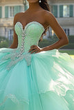 Menta Ball Gown senza spalline Appliqued Tulle Quinceanera Dress