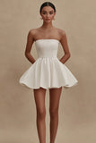 Abito corto di laurea in cotone bianco senza spalline A Line