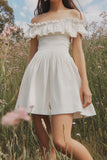 Abito corto da laurea in cotone bianco con spalline bianche