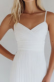Aderente bianco cotone spaghetti cinghie plissettato abito di laurea