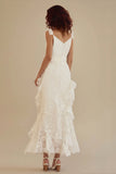 Bianco con scollo a V A-Line Chiffon alla caviglia Little Dress bianco con volant