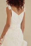 Bianco con scollo a V A-Line Chiffon alla caviglia Little Dress bianco con volant
