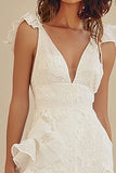 Bianco con scollo a V A-Line Chiffon alla caviglia Little Dress bianco con volant