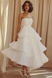 A-Line Sweetheart Chiffon arruffato alla caviglia Little Dress bianco