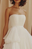 A-Line Sweetheart Chiffon arruffato alla caviglia Little Dress bianco