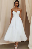 A-Line Sweetheart Tulle Abito bianco alla caviglia