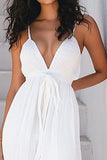 Spaghetti Straps A-Line Cotone Alla Caviglia Tubino Bianco