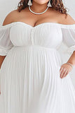 Off the Shoulder A-Line Tulle alla caviglia Little Dress bianco