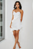 Chic bianco arruffato Sweetheart Bodycon Abito corto di laurea