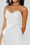 Chic bianco arruffato Sweetheart Bodycon Abito corto di laurea