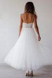 Pizzo Bianco Tulle A Line Tea Lunghezza Abito Laurea