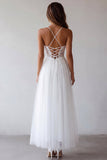 Pizzo Bianco Tulle A Line Tea Lunghezza Abito Laurea