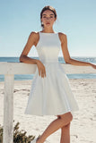 A Line White Satin Abito da laurea al ginocchio
